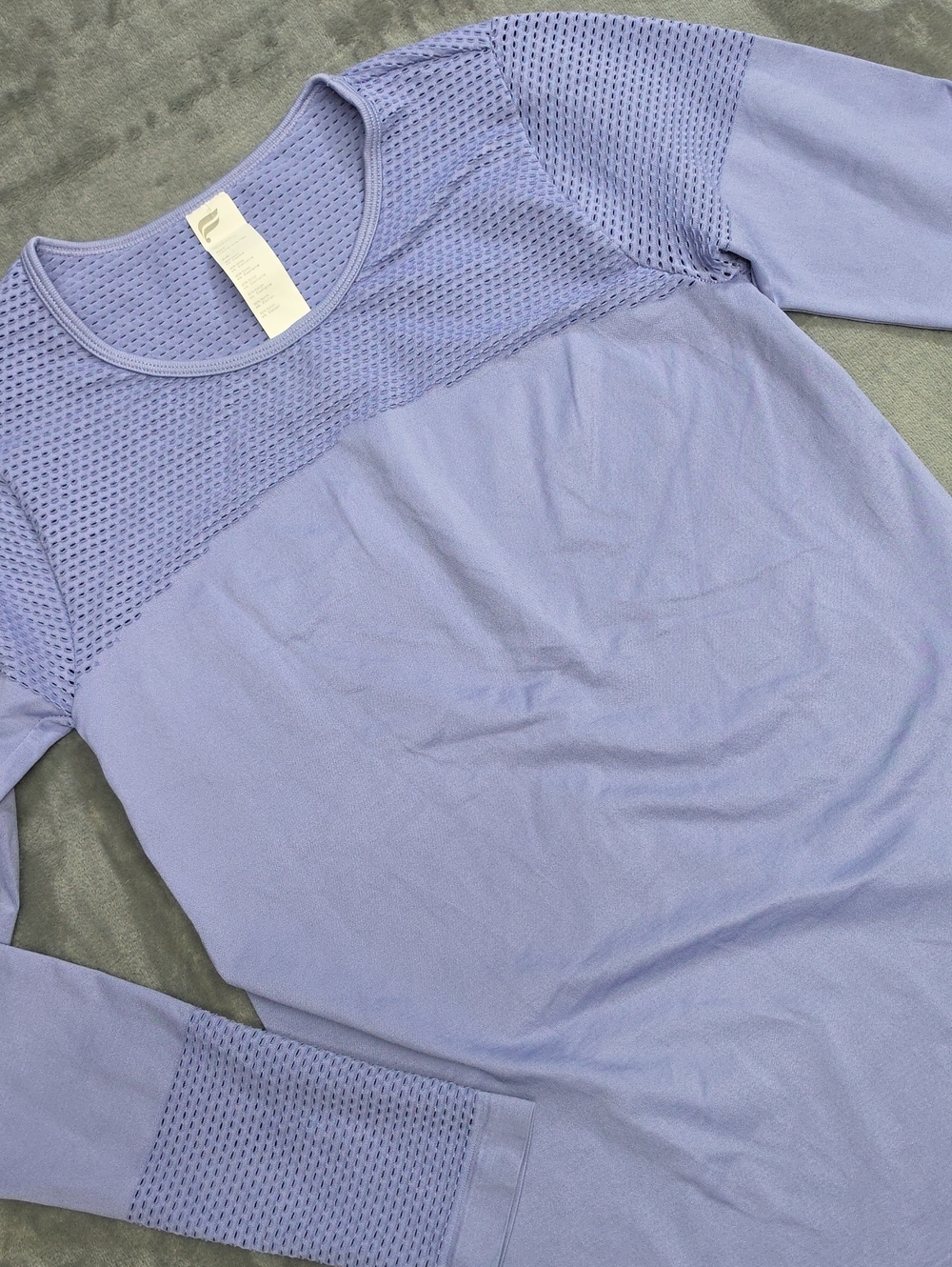 Fabletics L Lavender Mesh Yoke Long Sleeve Top Activewear